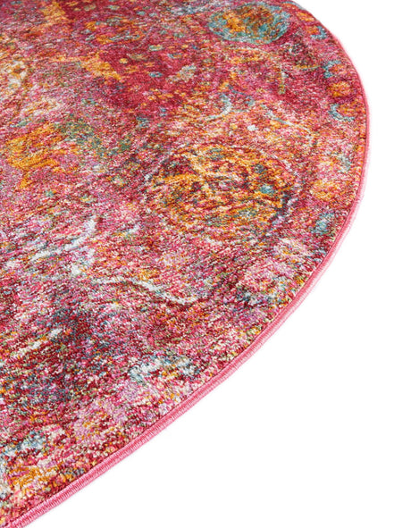 Red 5' 5 x 5' 5 Baracoa Round Area Rug 100% Polypropylene Distressed Vintage Living Dining Room Office Traditional Carpet for Sale at Rug Engine