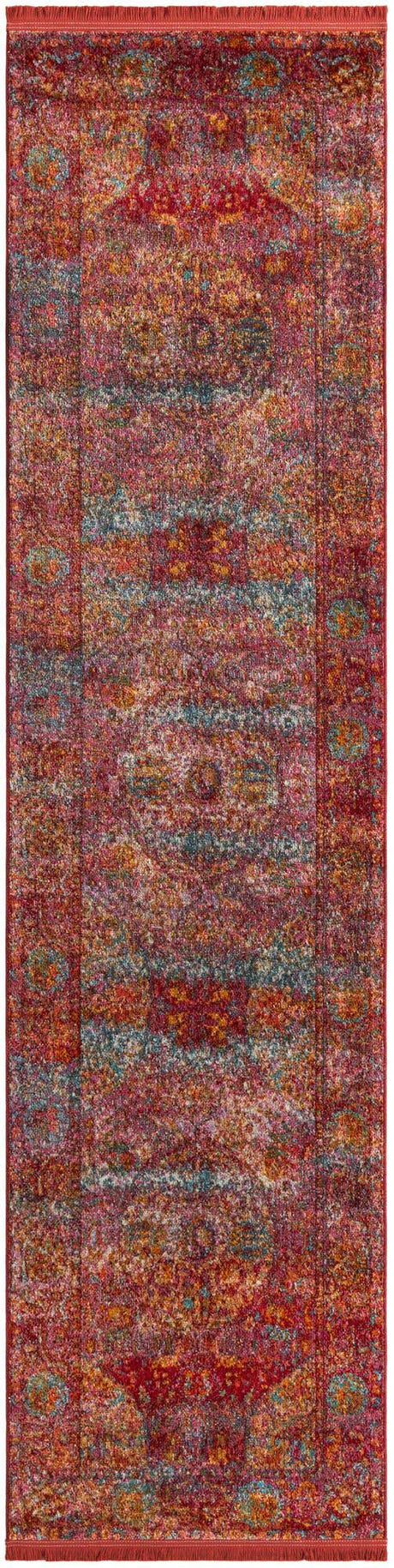 Red 2' 7 x 10' Baracoa Runner Area Rug 100% Polypropylene Distressed Vintage Living Dining Room Office Traditional Carpet for Sale at Rug Engine