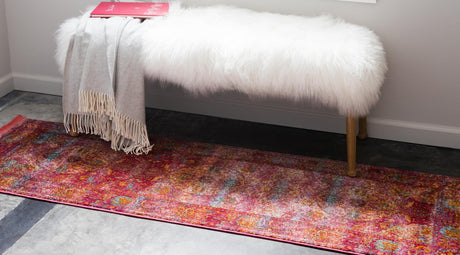Red 2' 7 x 10' Baracoa Runner Area Rug 100% Polypropylene Distressed Vintage Living Dining Room Office Traditional Carpet for Sale at Rug Engine