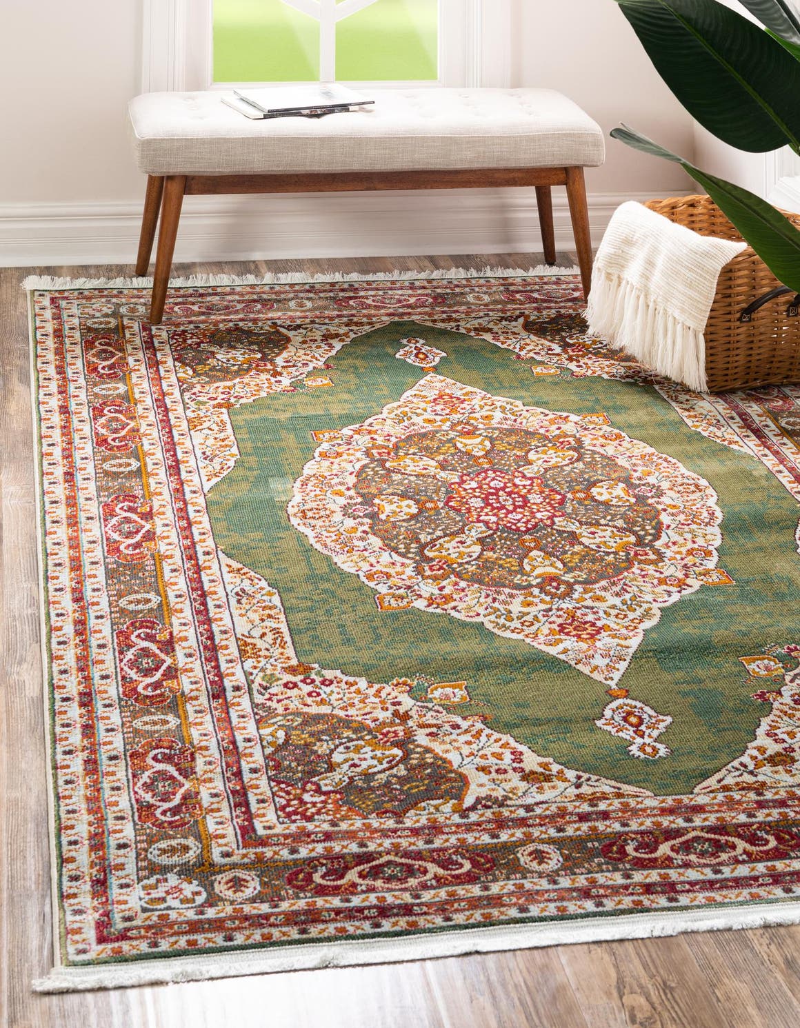 Green 6' x 9' Baracoa Rectangle Area Rug 100% Polypropylene Distressed Vintage Living Dining Room Office Traditional Carpet for Sale at Rug Engine