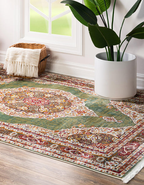 Green 6' x 9' Baracoa Rectangle Area Rug 100% Polypropylene Distressed Vintage Living Dining Room Office Traditional Carpet for Sale at Rug Engine