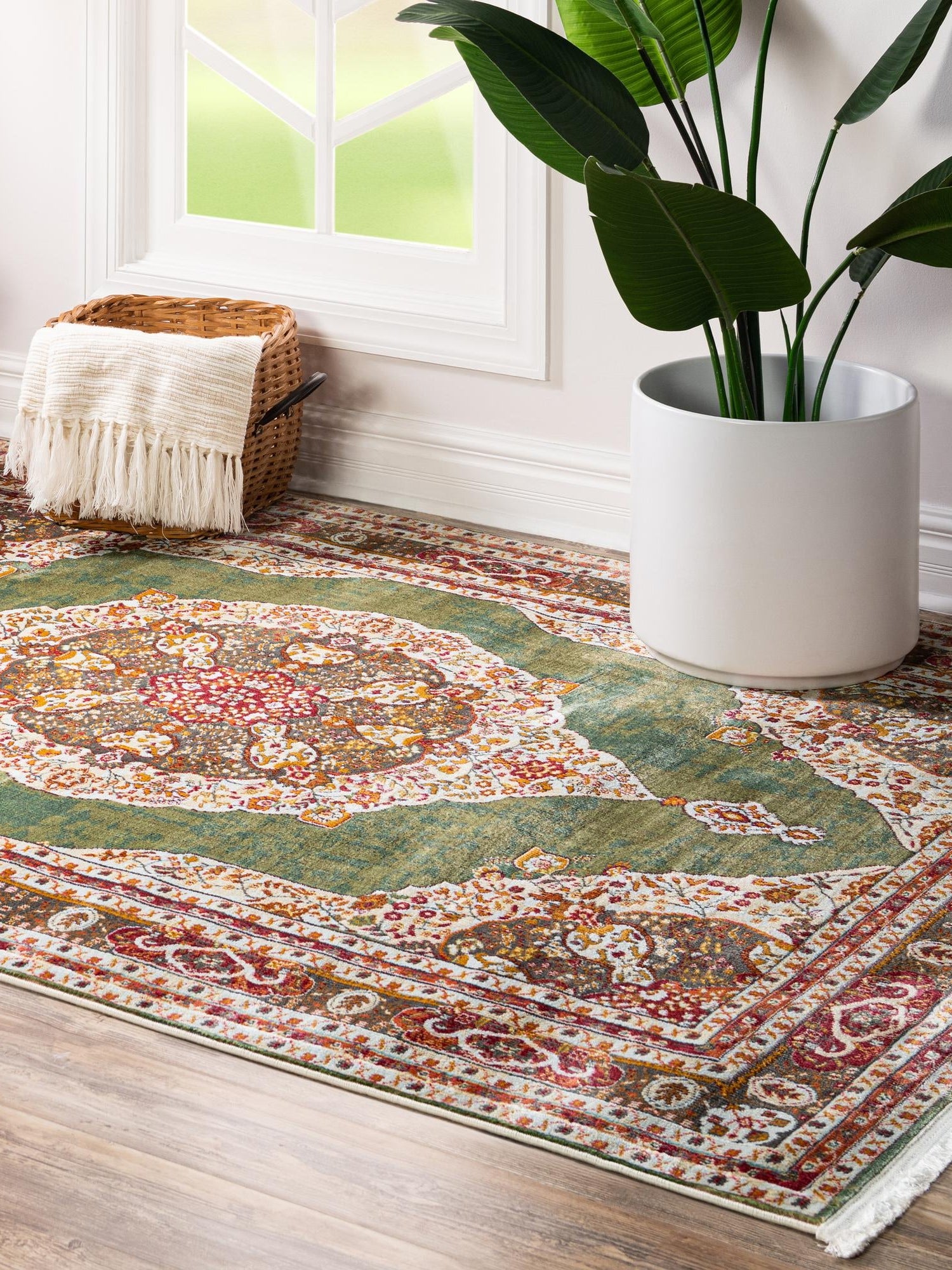 Green 9' x 12' Baracoa Rectangle Area Rug 100% Polypropylene Distressed Vintage Living Dining Room Office Traditional Carpet for Sale at Rug Engine