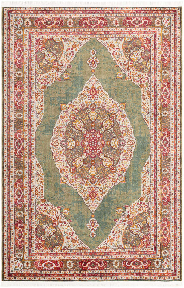 Green 5' 5 x 8' Baracoa Rectangle Area Rug 100% Polypropylene Distressed Vintage Living Dining Room Office Traditional Carpet for Sale at Rug Engine