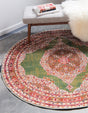 Green 8' x 8' Baracoa Round Area Rug 100% Polypropylene Distressed Vintage Living Dining Room Office Traditional Carpet for Sale at Rug Engine