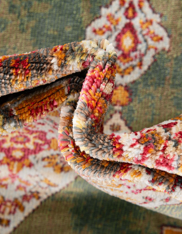 Green 8' x 8' Baracoa Round Area Rug 100% Polypropylene Distressed Vintage Living Dining Room Office Traditional Carpet for Sale at Rug Engine