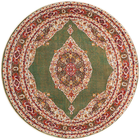 Green 5' 5 x 5' 5 Baracoa Round Area Rug 100% Polypropylene Distressed Vintage Living Dining Room Office Traditional Carpet for Sale at Rug Engine