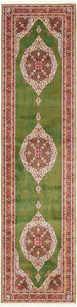 Green 2' 7 x 10' Baracoa Runner Area Rug 100% Polypropylene Distressed Vintage Living Dining Room Office Traditional Carpet for Sale at Rug Engine