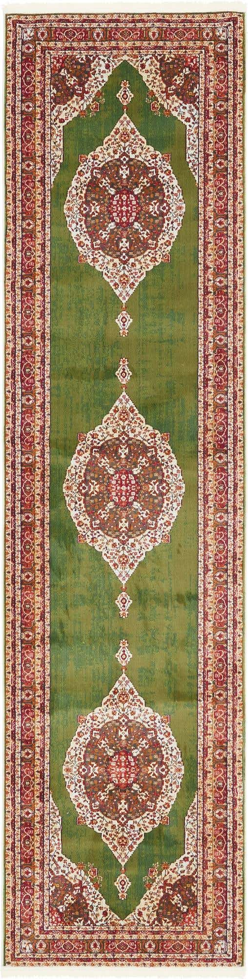 Green 2' 7 x 10' Baracoa Runner Area Rug 100% Polypropylene Distressed Vintage Living Dining Room Office Traditional Carpet for Sale at Rug Engine
