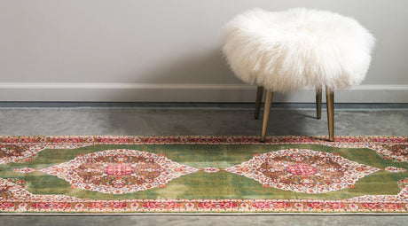 Green 2' x 8' Baracoa Runner Area Rug 100% Polypropylene Distressed Vintage Living Dining Room Office Traditional Carpet for Sale at Rug Engine