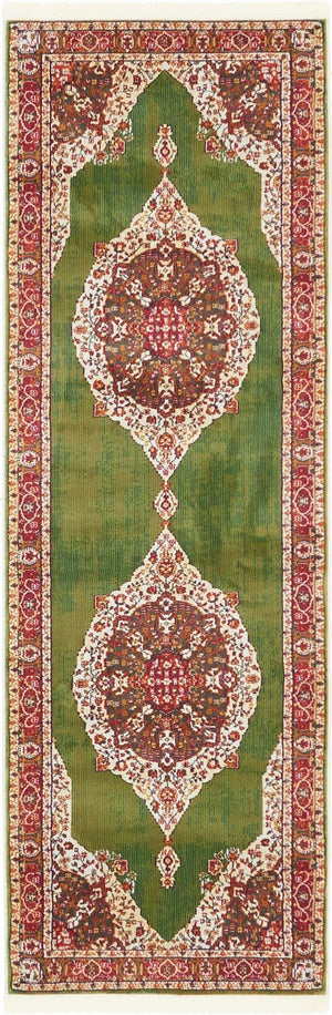 Green 2' 2 x 6' 1 Baracoa Runner Area Rug 100% Polypropylene Distressed Vintage Living Dining Room Office Traditional Carpet for Sale at Rug Engine