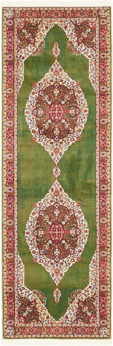 Green 2' 2 x 6' 1 Baracoa Runner Area Rug 100% Polypropylene Distressed Vintage Living Dining Room Office Traditional Carpet for Sale at Rug Engine