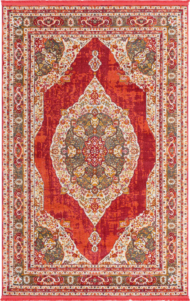 Red 5' 5 x 8' Baracoa Rectangle Area Rug 100% Polypropylene Distressed Vintage Living Dining Room Office Traditional Carpet for Sale at Rug Engine