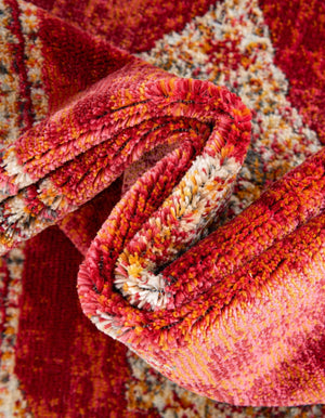 Red 8' x 8' Baracoa Round Area Rug 100% Polypropylene Distressed Vintage Living Dining Room Office Traditional Carpet for Sale at Rug Engine