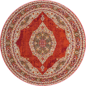 Red 5' 5 x 5' 5 Baracoa Round Area Rug 100% Polypropylene Distressed Vintage Living Dining Room Office Traditional Carpet for Sale at Rug Engine