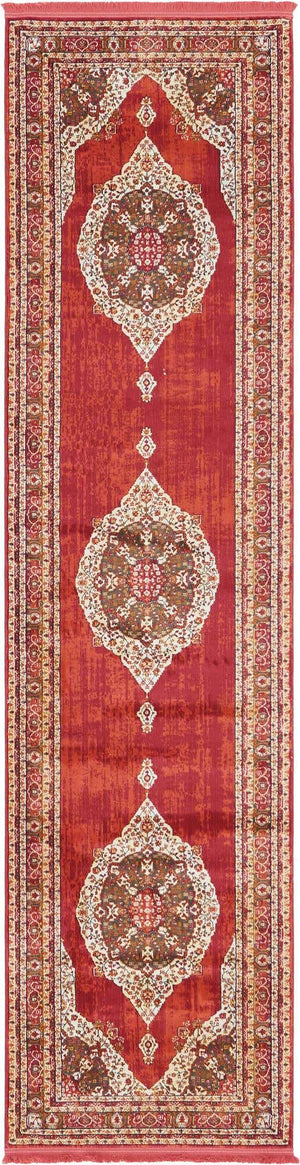 Red 2' 7 x 10' Baracoa Runner Area Rug 100% Polypropylene Distressed Vintage Living Dining Room Office Traditional Carpet for Sale at Rug Engine