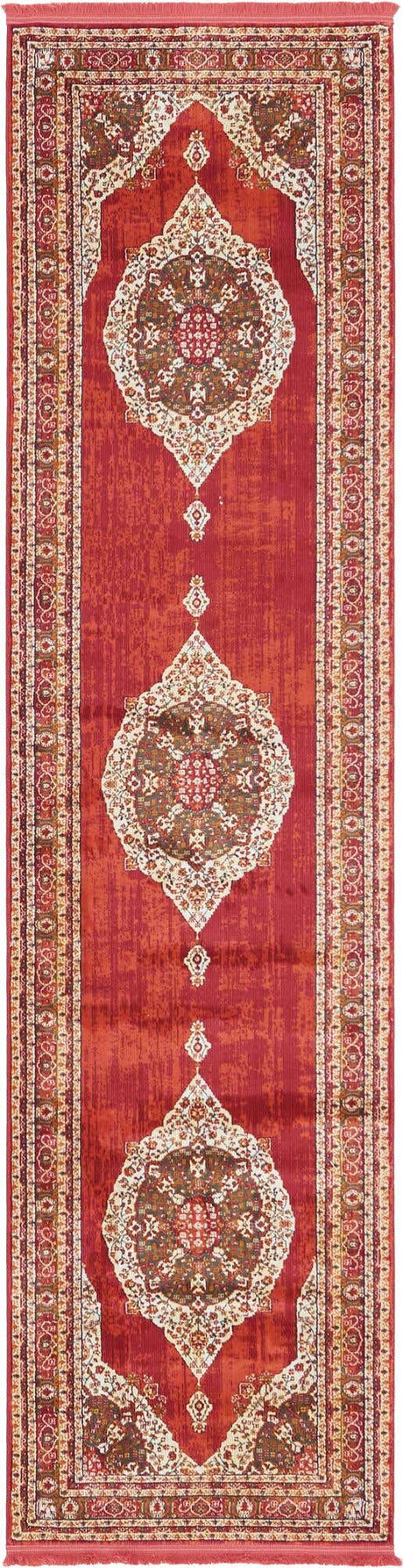 Red 2' 7 x 10' Baracoa Runner Area Rug 100% Polypropylene Distressed Vintage Living Dining Room Office Traditional Carpet for Sale at Rug Engine