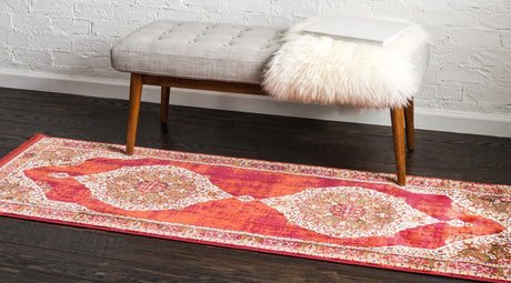 Red 2' 7 x 10' Baracoa Runner Area Rug 100% Polypropylene Distressed Vintage Living Dining Room Office Traditional Carpet for Sale at Rug Engine