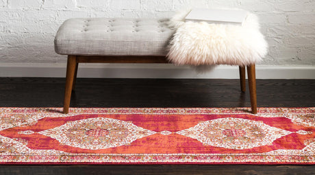Red 2' 7 x 10' Baracoa Runner Area Rug 100% Polypropylene Distressed Vintage Living Dining Room Office Traditional Carpet for Sale at Rug Engine