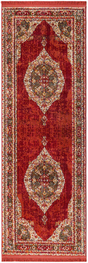 Red 2' 2 x 6' 1 Baracoa Runner Area Rug 100% Polypropylene Distressed Vintage Living Dining Room Office Traditional Carpet for Sale at Rug Engine