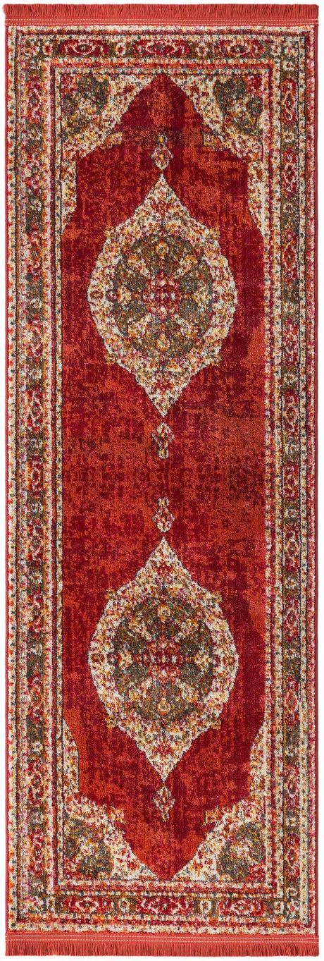 Red 2' 2 x 6' 1 Baracoa Runner Area Rug 100% Polypropylene Distressed Vintage Living Dining Room Office Traditional Carpet for Sale at Rug Engine