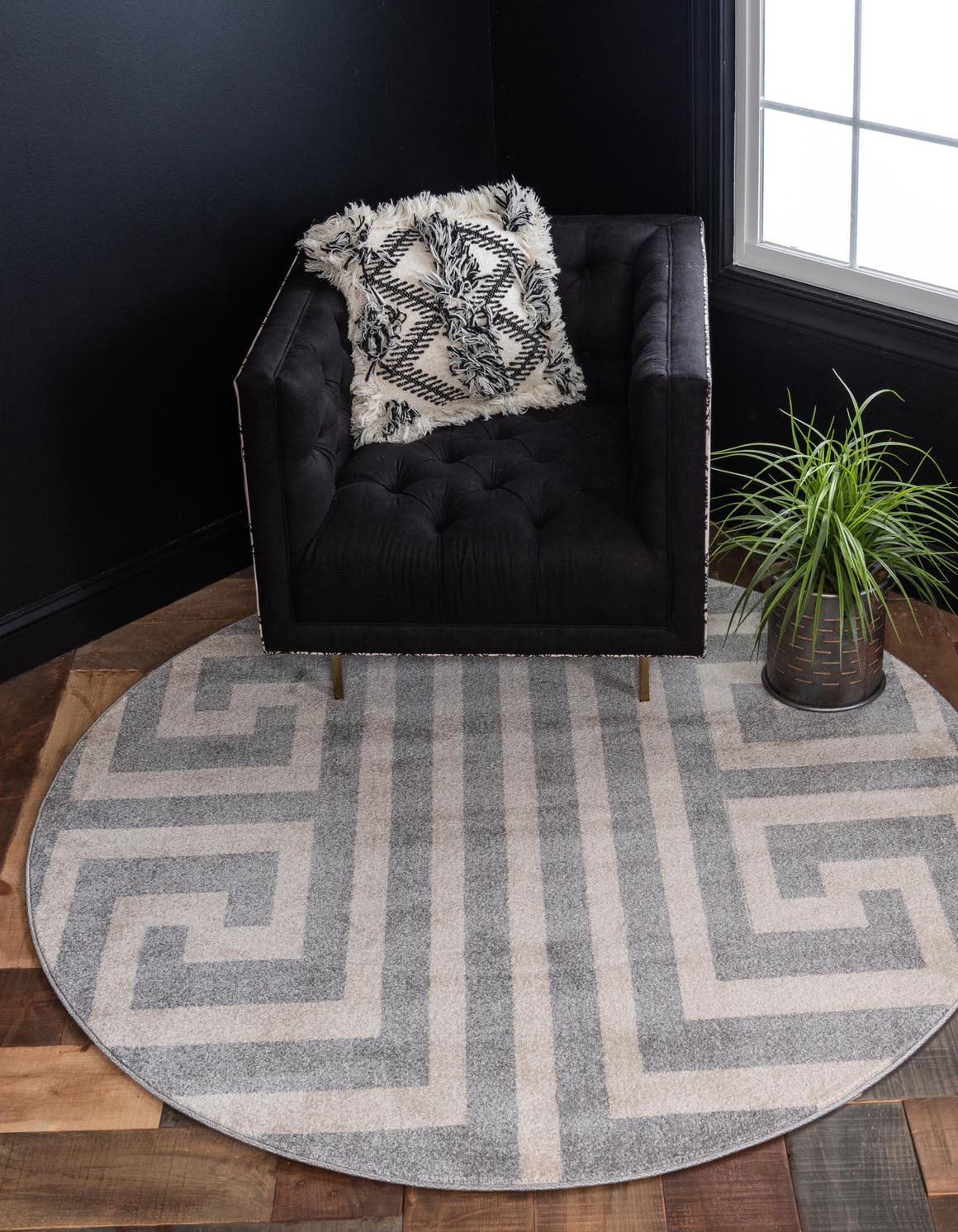 Gray 7' 10 x 7' 10 Athens Round Area Rug 100% Polypropylene With Cotton Backing Easy Clean Indoor Living Dining Room Bedroom Office Carpet for Sale at Rug Engine