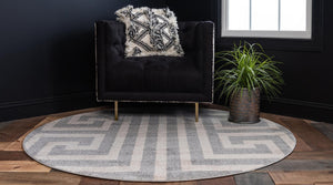 Gray 6' 1 x 6' 1 Athens Round Area Rug 100% Polypropylene With Cotton Backing Easy Clean Indoor Living Dining Room Bedroom Office Carpet for Sale at Rug Engine