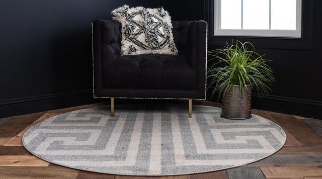 Gray 6' 1 x 6' 1 Athens Round Area Rug 100% Polypropylene With Cotton Backing Easy Clean Indoor Living Dining Room Bedroom Office Carpet for Sale at Rug Engine