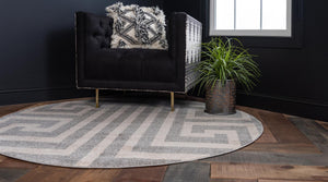 Gray 6' 1 x 6' 1 Athens Round Area Rug 100% Polypropylene With Cotton Backing Easy Clean Indoor Living Dining Room Bedroom Office Carpet for Sale at Rug Engine