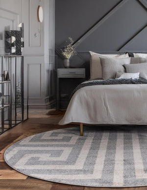 Gray 6' 1 x 6' 1 Athens Round Area Rug 100% Polypropylene With Cotton Backing Easy Clean Indoor Living Dining Room Bedroom Office Carpet for Sale at Rug Engine