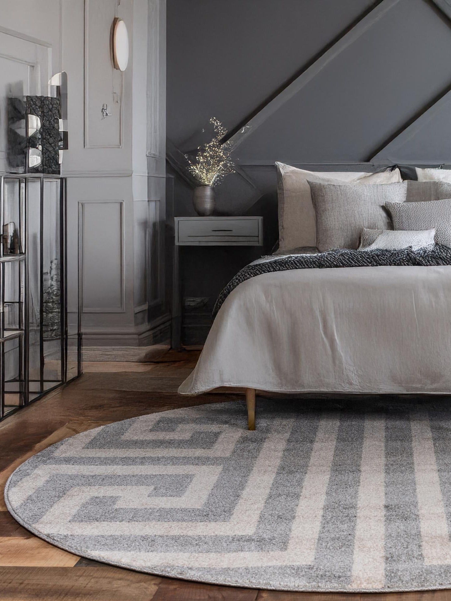 Gray 7' 10 x 7' 10 Athens Round Area Rug 100% Polypropylene With Cotton Backing Easy Clean Indoor Living Dining Room Bedroom Office Carpet for Sale at Rug Engine