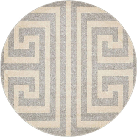 Gray 6' 1 x 6' 1 Athens Round Area Rug 100% Polypropylene With Cotton Backing Easy Clean Indoor Living Dining Room Bedroom Office Carpet for Sale at Rug Engine