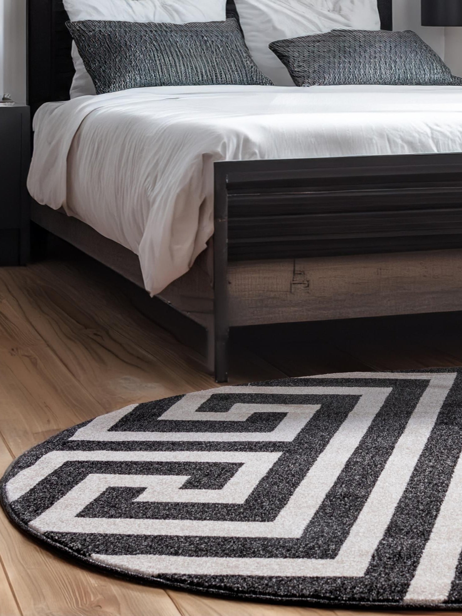 Black 7' 10 x 7' 10 Athens Round Area Rug 100% Polypropylene With Cotton Backing Easy Clean Indoor Living Dining Room Bedroom Office Carpet for Sale at Rug Engine