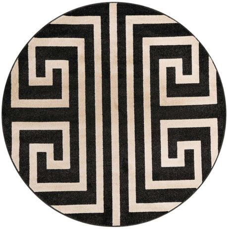 Black 6' 1 x 6' 1 Athens Round Area Rug 100% Polypropylene With Cotton Backing Easy Clean Indoor Living Dining Room Bedroom Office Carpet for Sale at Rug Engine