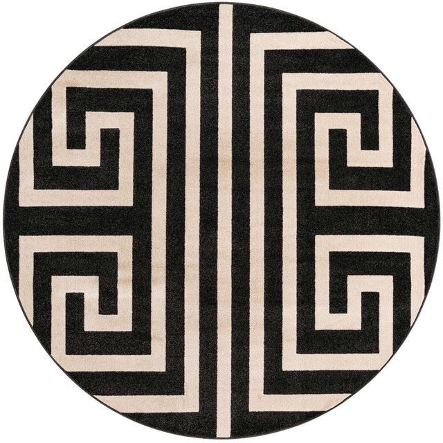 Black 7' 10 x 7' 10 Athens Round Area Rug 100% Polypropylene With Cotton Backing Easy Clean Indoor Living Dining Room Bedroom Office Carpet for Sale at Rug Engine