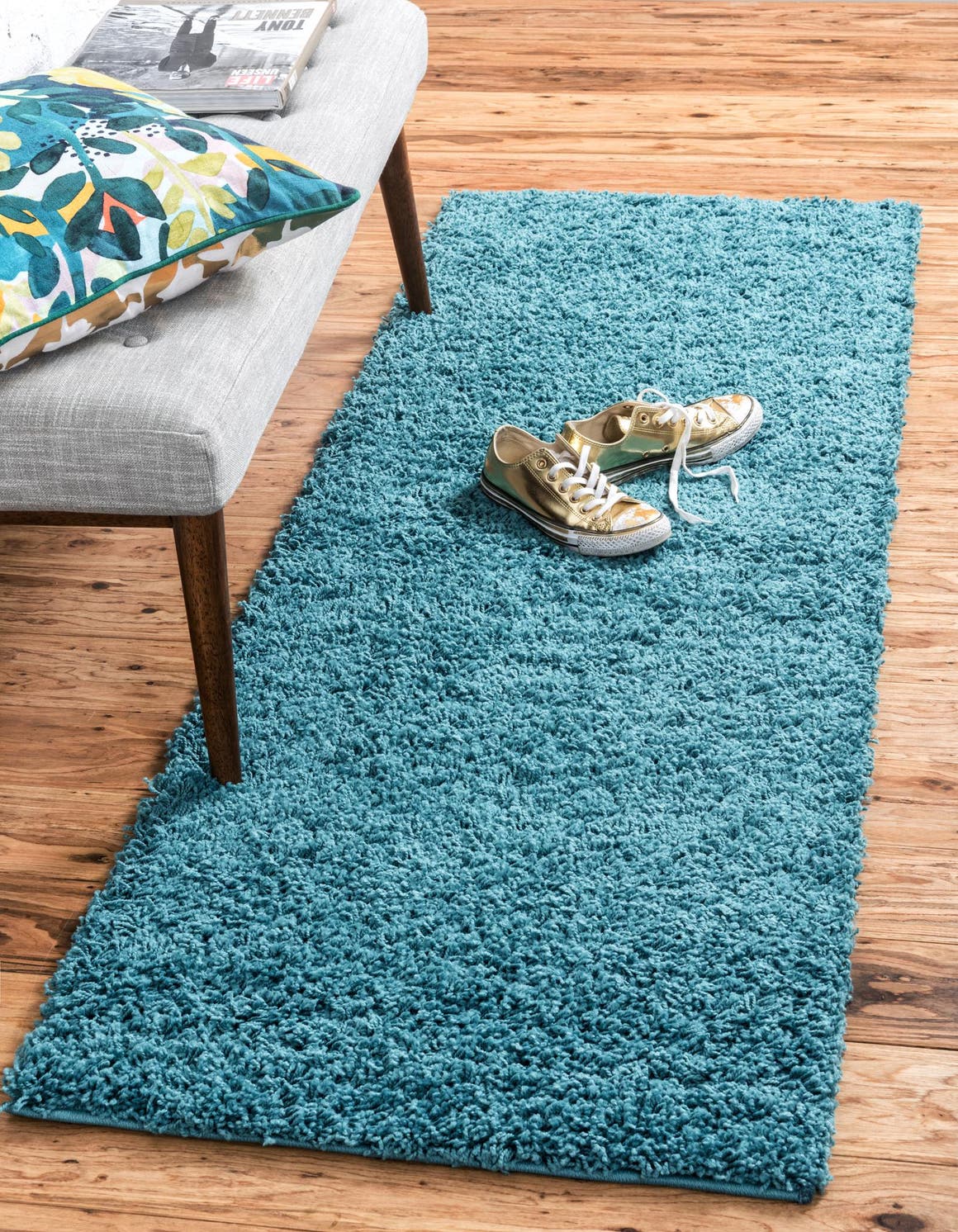 Deep Aqua Blue 2' 7 x 10' Solid Shag Runner Area Rug Thick Soft Touch Fluffy & Plush Shaggy Pile Durable Minimalist Carpet for Classic Interior Design for Sale at Rug Engine