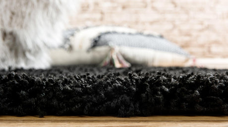 Jet Black 2' 7 x 19' 8 Solid Shag Runner Area Rug Thick Soft Touch Fluffy & Plush Shaggy Pile Durable Minimalist Carpet for Classic Interior Design for Sale at Rug Engine