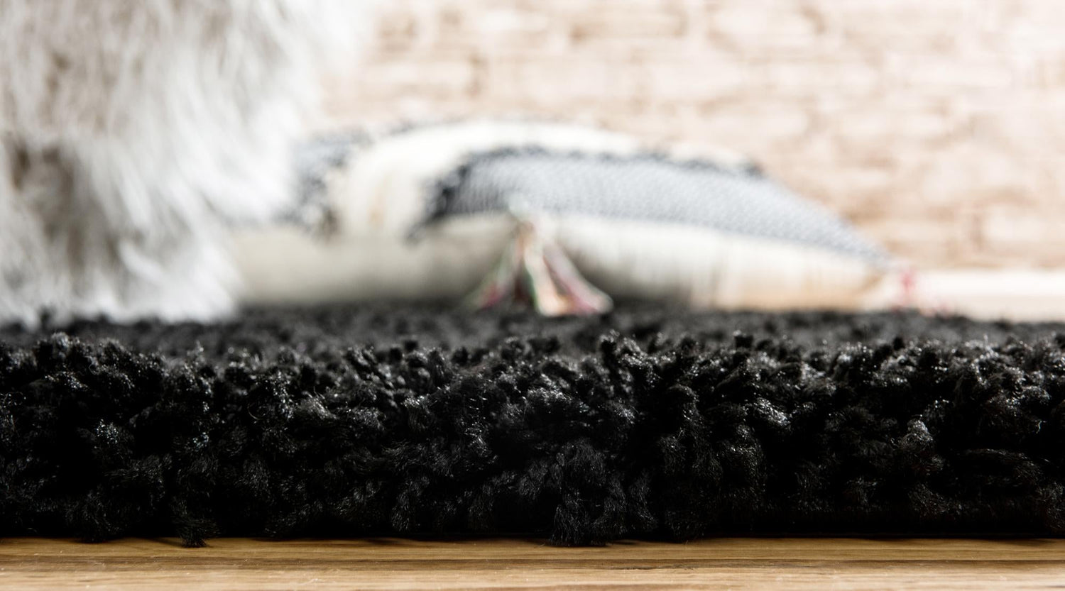 Jet Black 2' 1 x 6' 5 Solid Shag Runner Area Rug Thick Soft Touch Fluffy & Plush Shaggy Pile