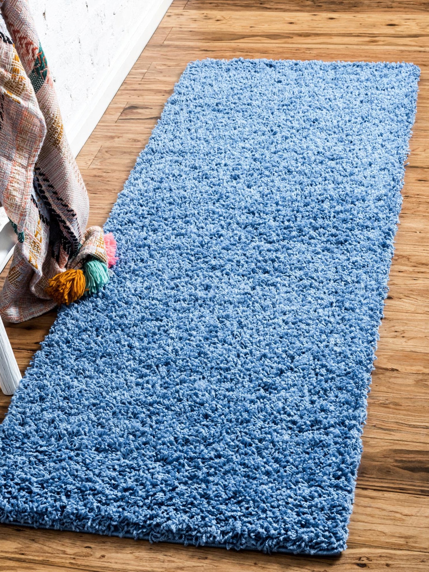 Periwinkle Blue 2' 7 x 19' 8 Solid Shag Runner Area Rug Thick Soft Touch Fluffy & Plush Shaggy Pile Durable Minimalist Carpet for Classic Interior Design for Sale at Rug Engine