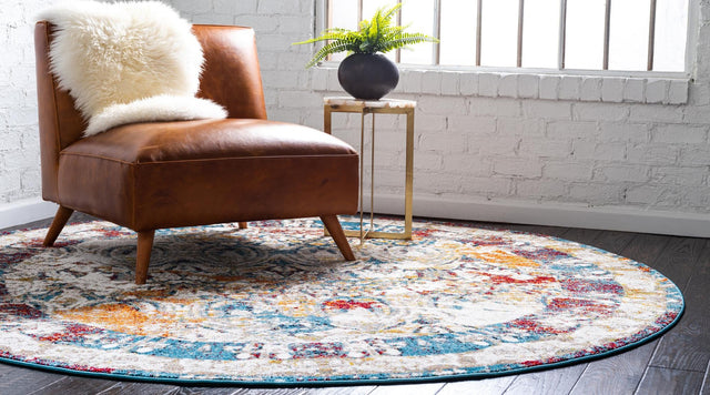 Multicolor 8' x 8' Rosso Round Area Rug Vintage Distressed Faded Traditional Design Carpet for Unique Home Interior Design for Sale at Rug Engine