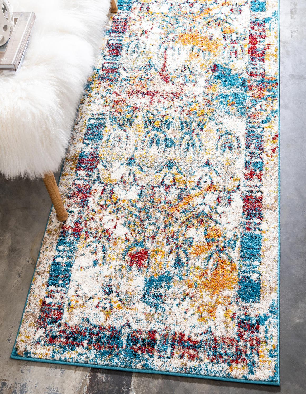 Multicolor 2' 7 x 12' Rosso Runner Area Rug Vintage Distressed Faded Traditional Design Carpet for Unique Home Interior Design for Sale at Rug Engine