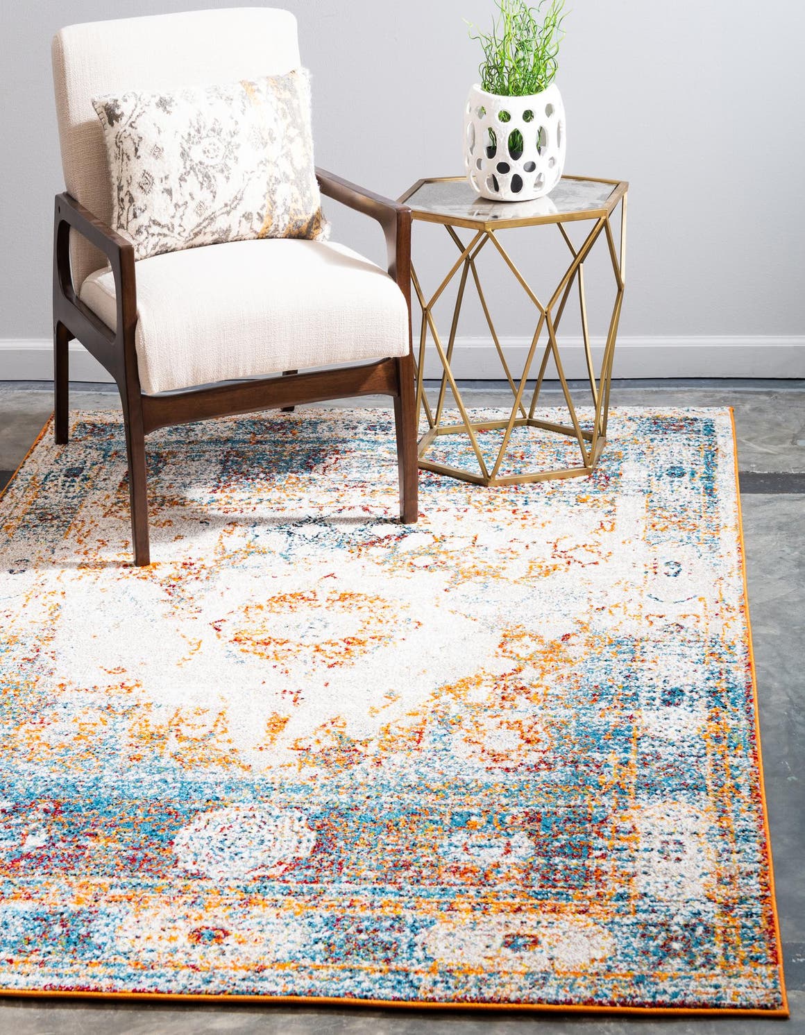 Beige 5' 1 x 8' Rosso Rectangle Area Rug Vintage Distressed Faded Traditional Design Carpet for Unique Home Interior Design for Sale at Rug Engine