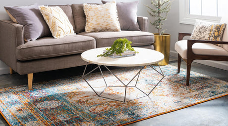 Beige 5' 1 x 8' Rosso Rectangle Area Rug Vintage Distressed Faded Traditional Design Carpet for Unique Home Interior Design for Sale at Rug Engine