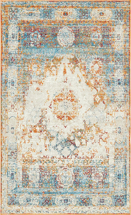 Beige 5' 1 x 8' Rosso Rectangle Area Rug Vintage Distressed Faded Traditional Design Carpet for Unique Home Interior Design for Sale at Rug Engine