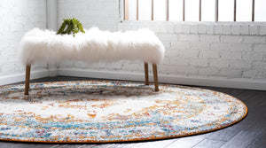 Beige 3' 3 x 3' 3 Rosso Round Area Rug Vintage Distressed Faded Traditional Design Carpet for Unique Home Interior Design for Sale at Rug Engine