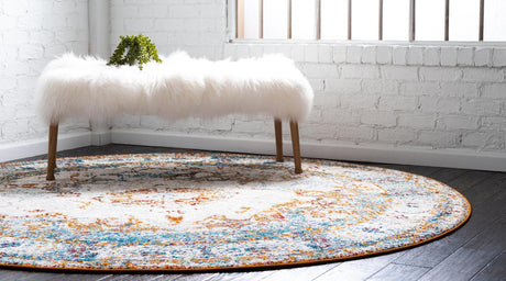 Beige 4' 1 x 4' 1 Rosso Round Area Rug Vintage Distressed Faded Traditional Design Carpet for Unique Home Interior Design for Sale at Rug Engine