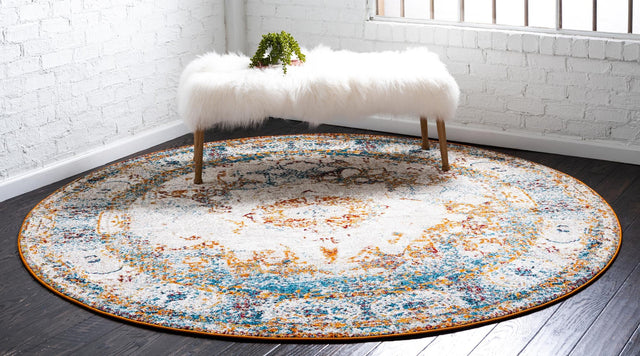 Beige 3' 3 x 3' 3 Rosso Round Area Rug Vintage Distressed Faded Traditional Design Carpet for Unique Home Interior Design for Sale at Rug Engine