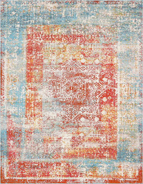 Multicolor 8' x 10' Rosso Rectangle Area Rug Vintage Distressed Faded Traditional Design Carpet for Unique Home Interior Design for Sale at Rug Engine