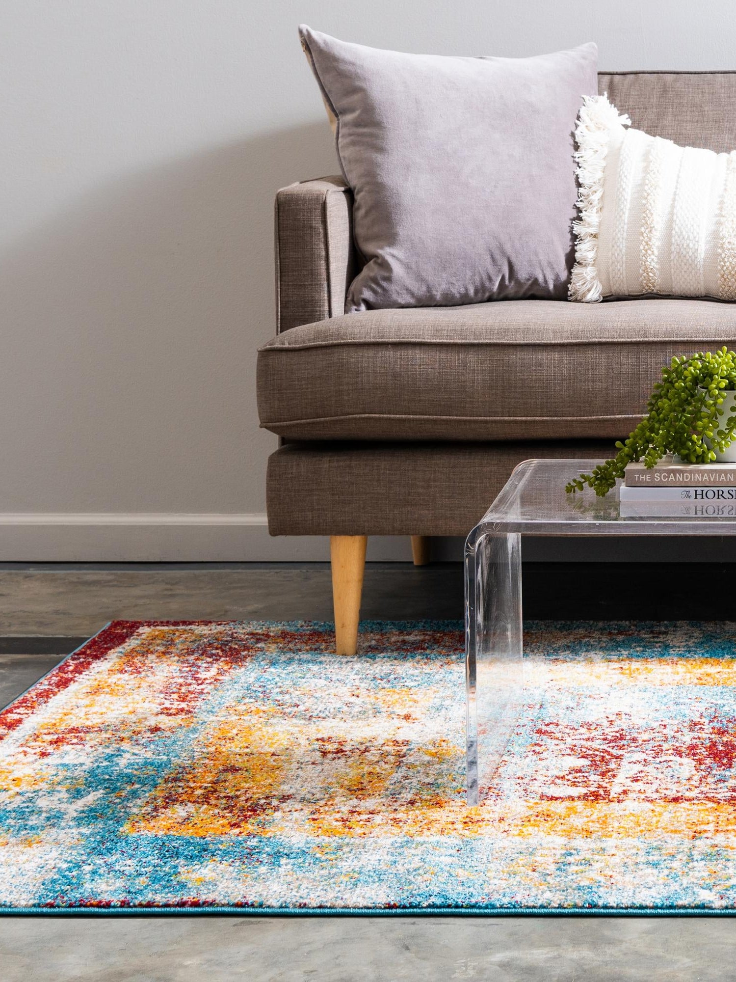 Multicolor 5' 1 x 8' Rosso Rectangle Area Rug Vintage Distressed Faded Traditional Design Carpet for Unique Home Interior Design for Sale at Rug Engine