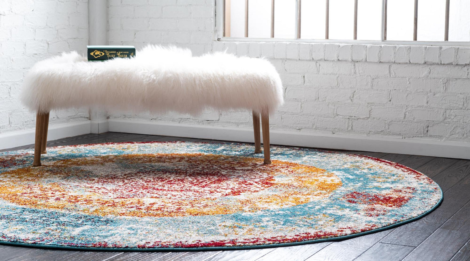 Multicolor 4' 1 x 4' 1 Rosso Round Area Rug Vintage Distressed Faded Traditional Design Carpet for Unique Home Interior Design for Sale at Rug Engine