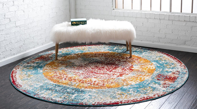 Multicolor 3' 3 x 3' 3 Rosso Round Area Rug Vintage Distressed Faded Traditional Design Carpet for Unique Home Interior Design for Sale at Rug Engine